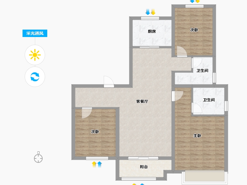 山东省-济南市-绿地新里璞园-97.60-户型库-采光通风