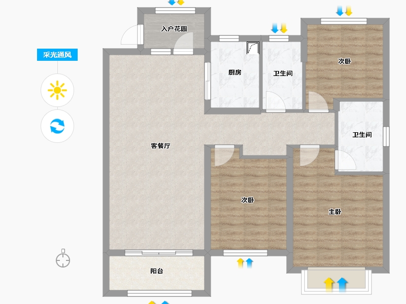 山东省-济南市-绿地新里璞园-97.60-户型库-采光通风