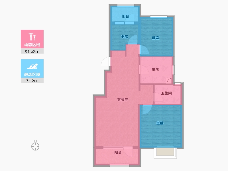 辽宁省-大连市-中海公园上城-75.76-户型库-动静分区