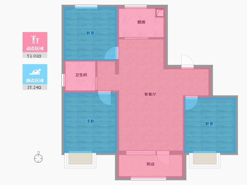 辽宁省-大连市-碧桂园·熙山郡-76.80-户型库-动静分区