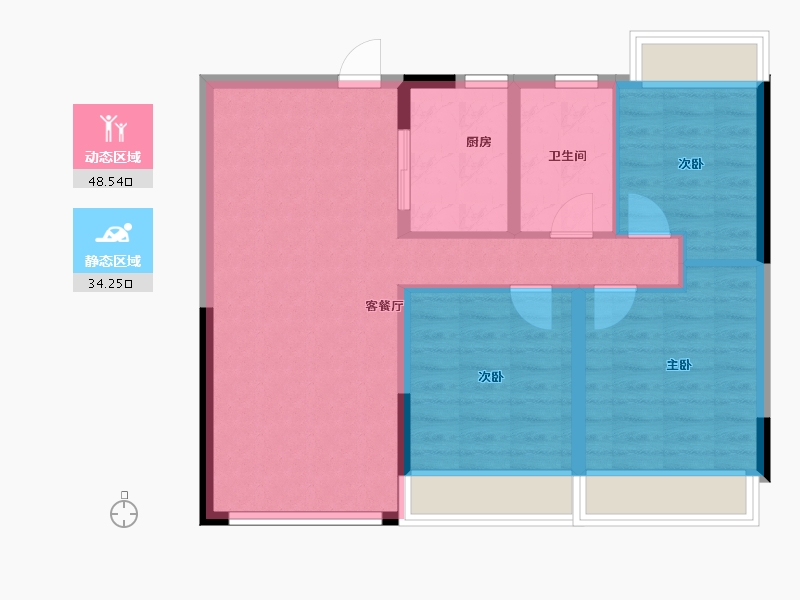 江苏省-南通市-首开紫宸江湾-74.39-户型库-动静分区