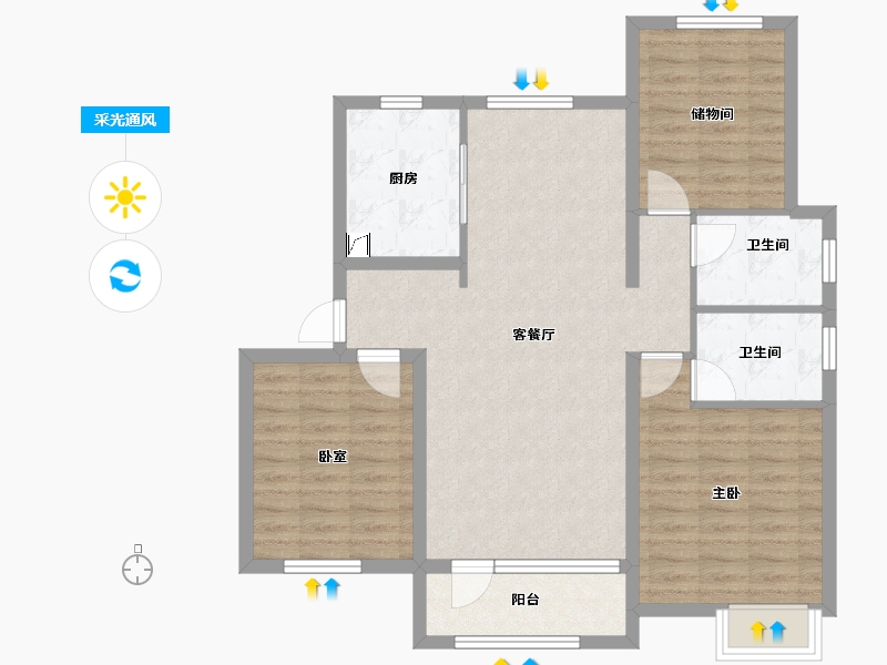 辽宁省-大连市-中海公园上城-91.79-户型库-采光通风