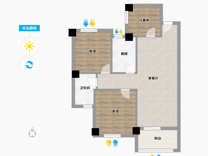 福建省-福州市-三木时光墅-64.00-户型库-采光通风