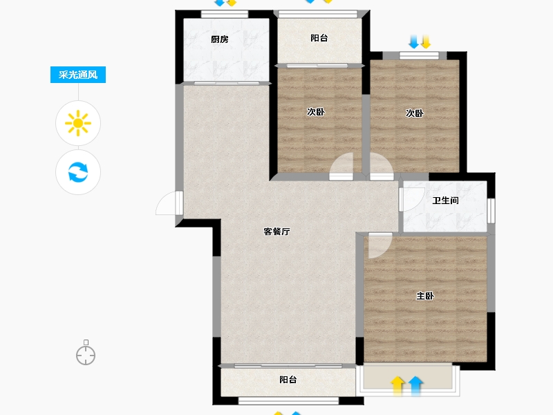 河南省-郑州市-东街花园安置区工程部-91.00-户型库-采光通风