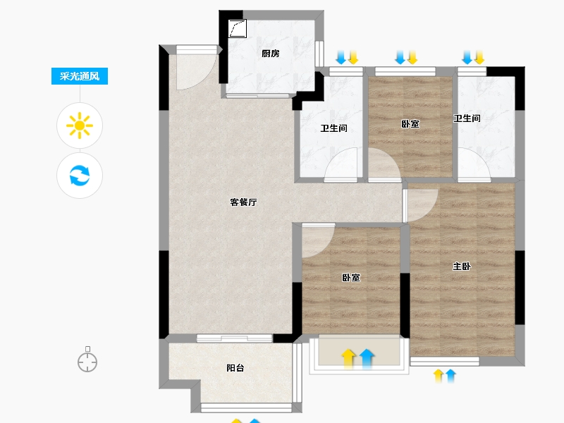 福建省-福州市-融创福州府-70.96-户型库-采光通风