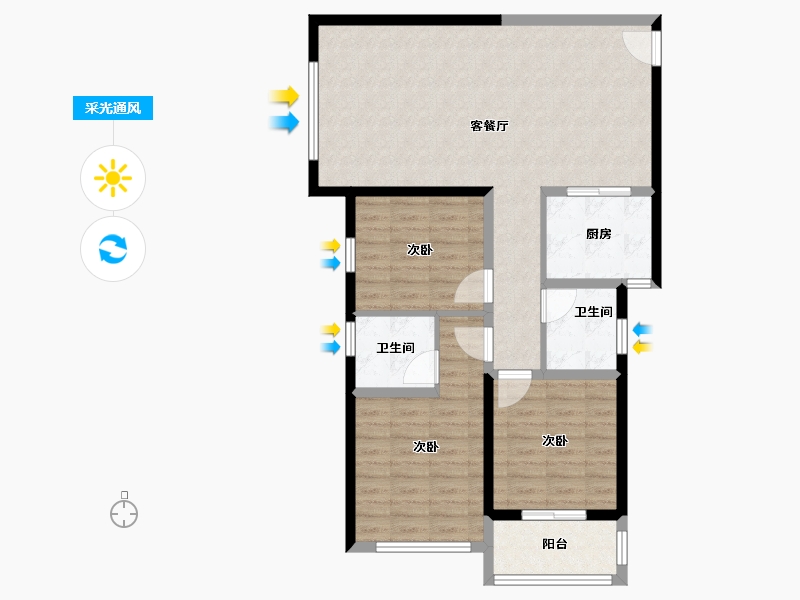 河南省-郑州市-升龙·栖樾府-90.00-户型库-采光通风