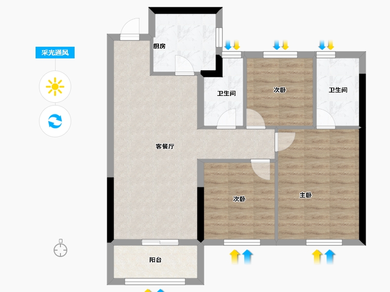 福建省-福州市-龙湖盛天兰园春江天玺-71.20-户型库-采光通风