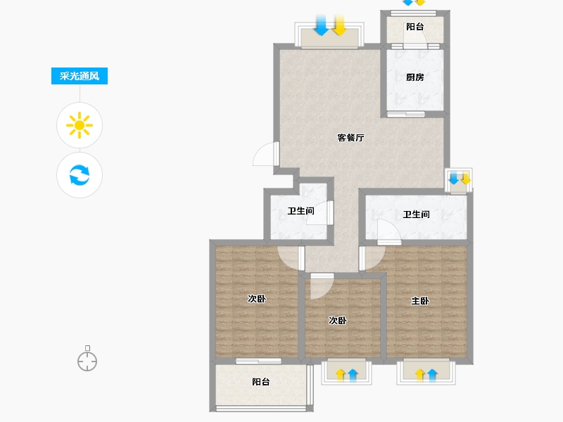 山东省-济南市-紫薇阁山庄-107.20-户型库-采光通风