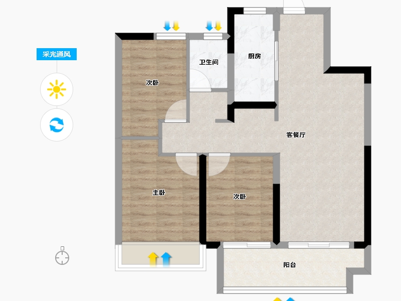 河南省-郑州市-金科旭辉滨河赋​-71.44-户型库-采光通风