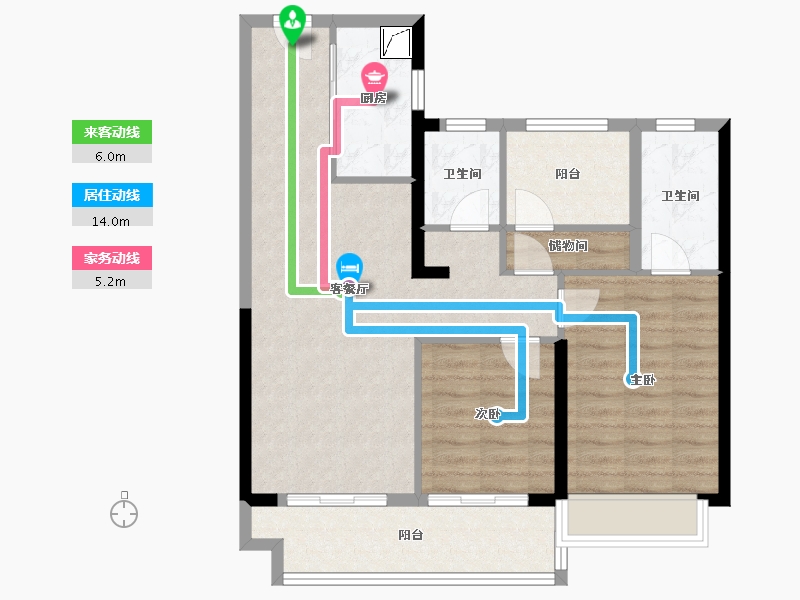 湖南省-长沙市-卓越伊景苑-90.00-户型库-动静线