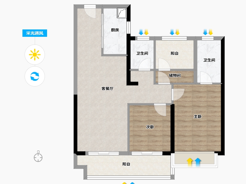 湖南省-长沙市-卓越伊景苑-90.00-户型库-采光通风