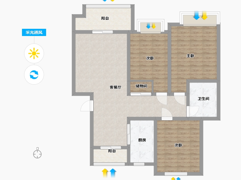 安徽省-合肥市-梦和苑二期-99.00-户型库-采光通风