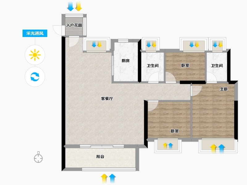 福建省-福州市-龙湖盛天春江悦茗-86.40-户型库-采光通风