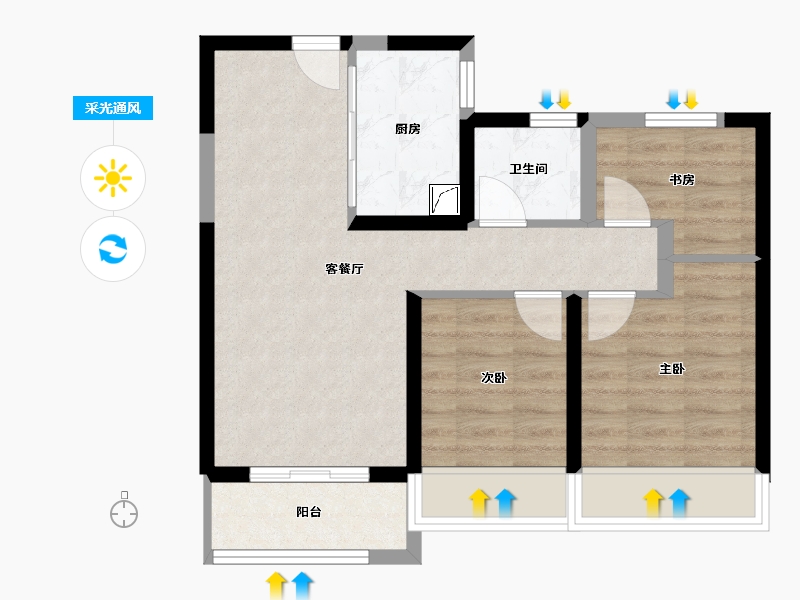 河南省-郑州市-裕华城书香苑-67.83-户型库-采光通风