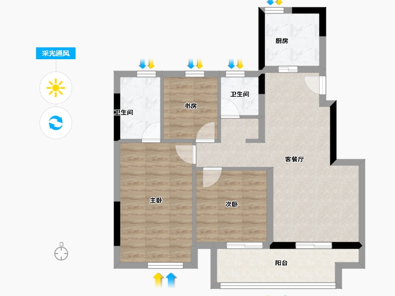 福建省-福州市-象屿美的公园天下-71.20-户型库-采光通风