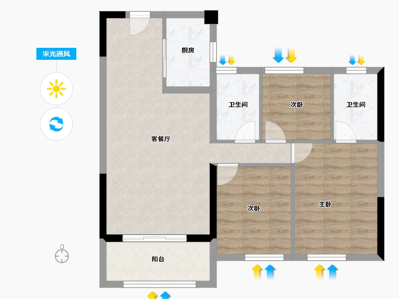 福建省-福州市-象屿美的公园天下-71.16-户型库-采光通风