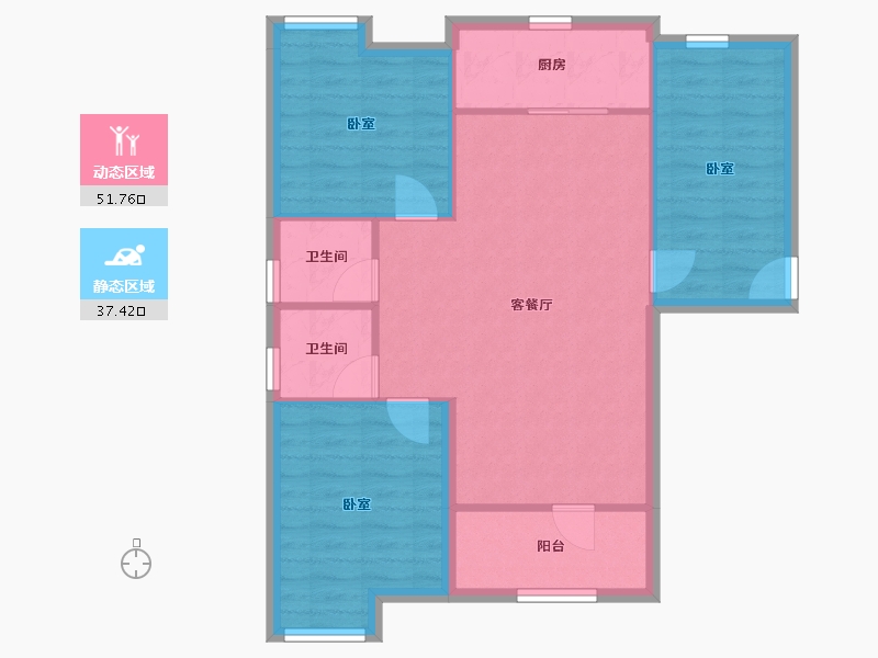 湖北省-武汉市-福星惠誉榜YOUNG小区-90.90-户型库-动静分区