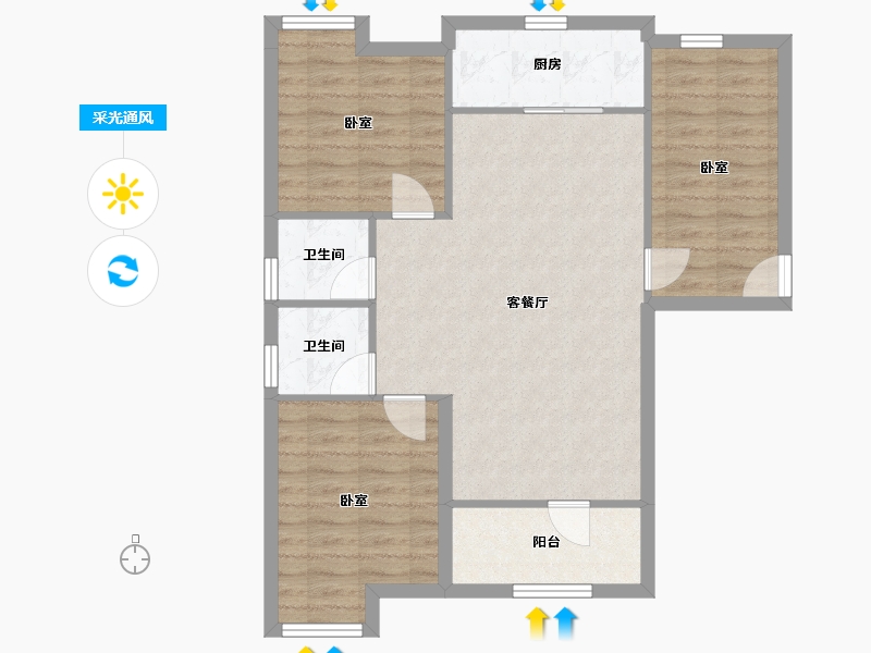 湖北省-武汉市-福星惠誉榜YOUNG小区-90.90-户型库-采光通风