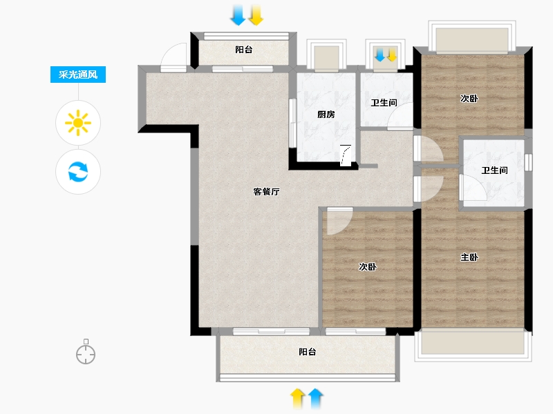 湖北省-武汉市-金科桃湖美镇-96.00-户型库-采光通风