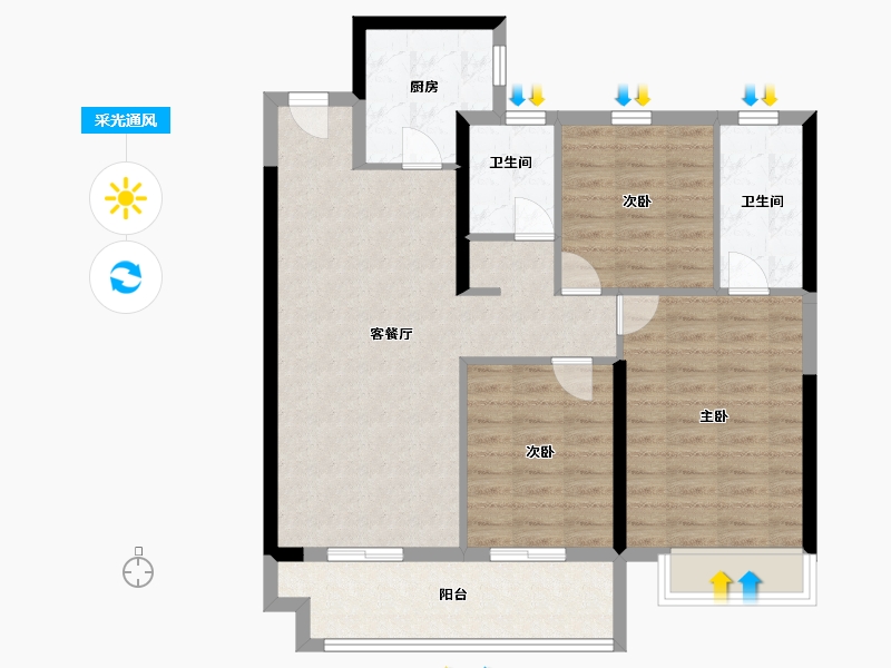 安徽省-淮北市-世茂云图-90.40-户型库-采光通风