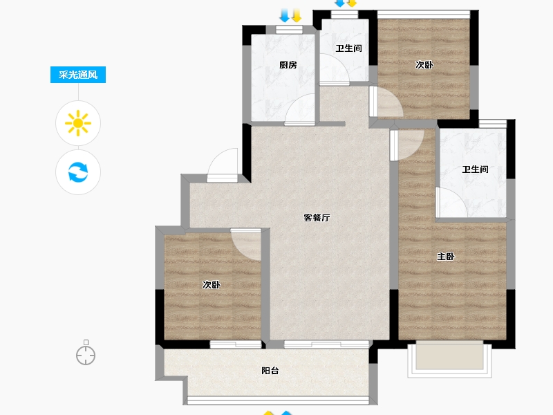 江苏省-苏州市-旭辉吴门里-80.02-户型库-采光通风