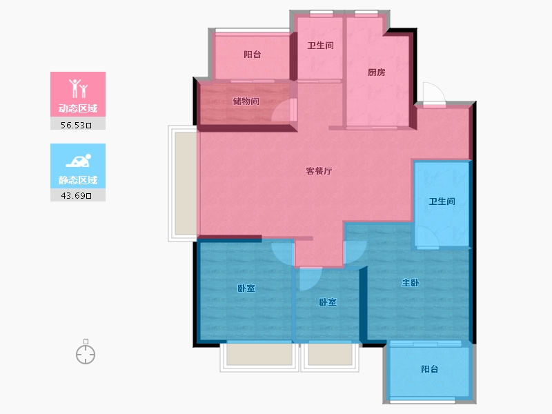 福建省-福州市-碧桂园麓府-90.01-户型库-动静分区