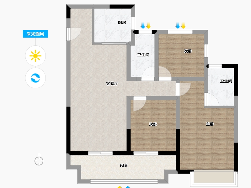 江苏省-苏州市-张家港建发和玺-90.40-户型库-采光通风