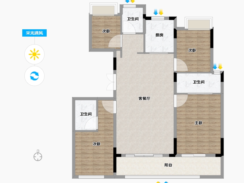 福建省-福州市-绿城海棠映月-126.41-户型库-采光通风