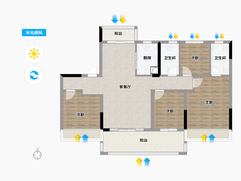 河南省-郑州市-敏捷·锦绣源筑-104.34-户型库-采光通风