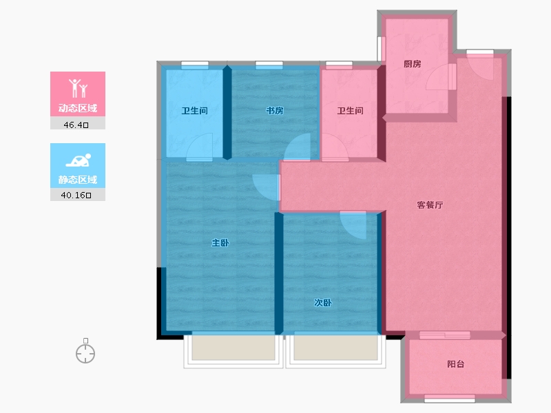 河南省-郑州市-朗悦公园府-76.80-户型库-动静分区