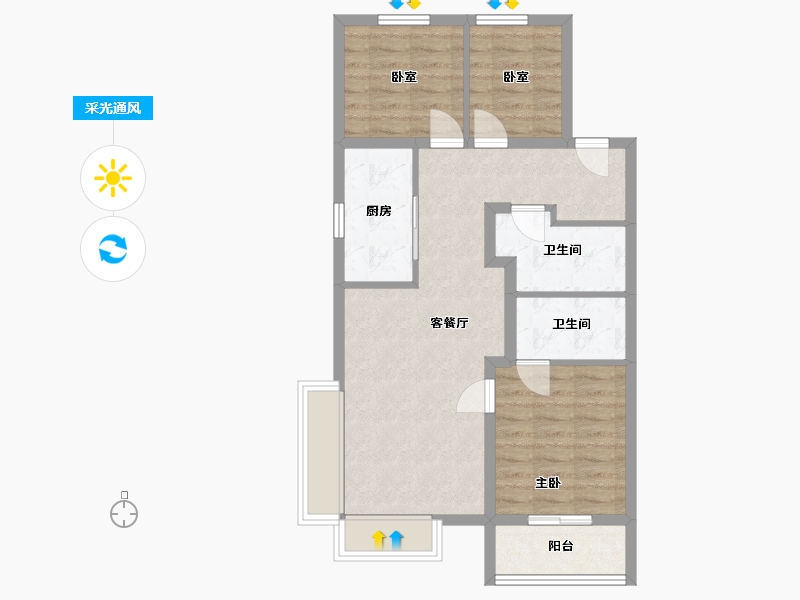 山西省-太原市-城市之光东望-82.00-户型库-采光通风