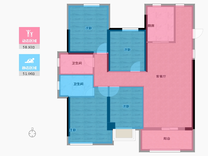 福建省-福州市-三盛雅居乐璞悦长滩-98.23-户型库-动静分区