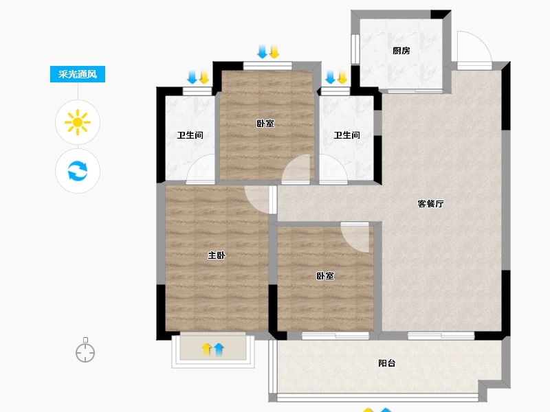 福建省-福州市-融创福州府-86.40-户型库-采光通风