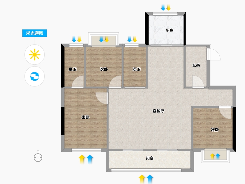 福建省-福州市-融创长乐壹号-102.36-户型库-采光通风