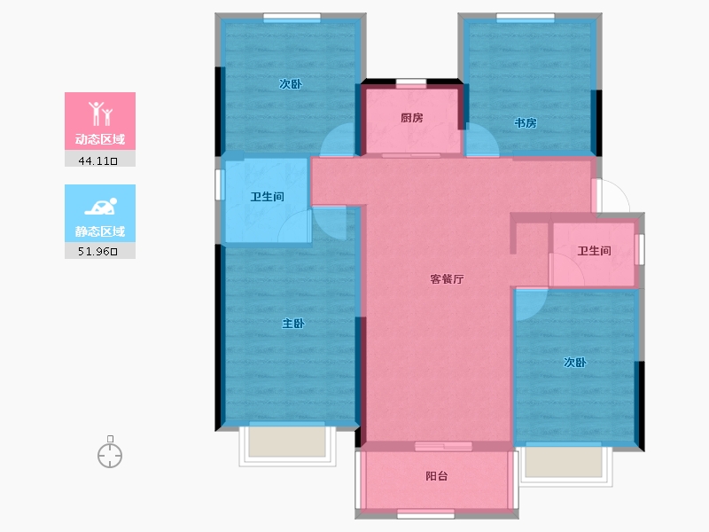 福建省-福州市-碧桂园正荣阳光城悦江湾-85.70-户型库-动静分区