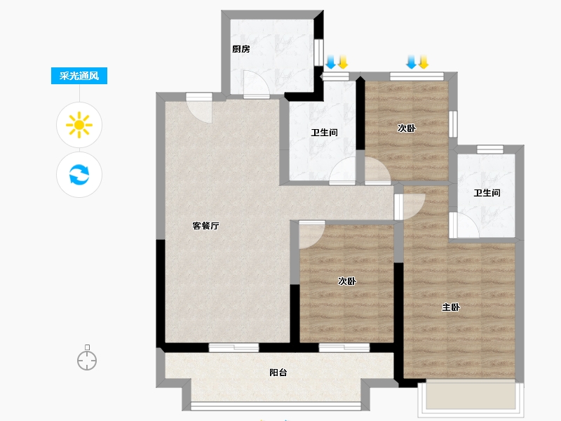 江苏省-苏州市-张家港建发和玺-78.40-户型库-采光通风