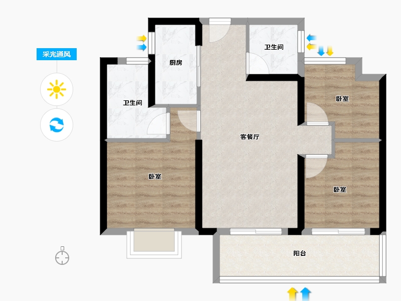 福建省-福州市-碧桂园麓府-70.01-户型库-采光通风