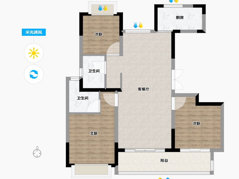 江苏省-南通市-珑悦花园-102.53-户型库-采光通风