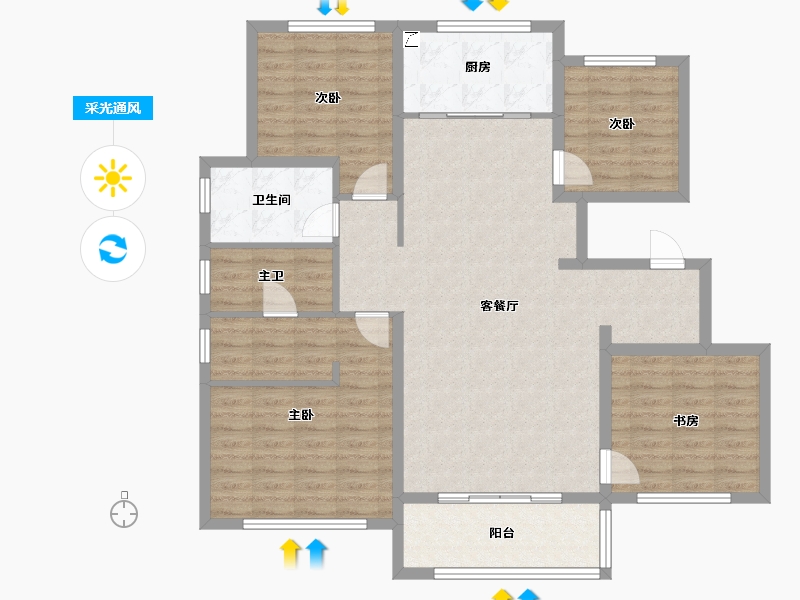 河南省-郑州市-融创空港宸院​-115.20-户型库-采光通风