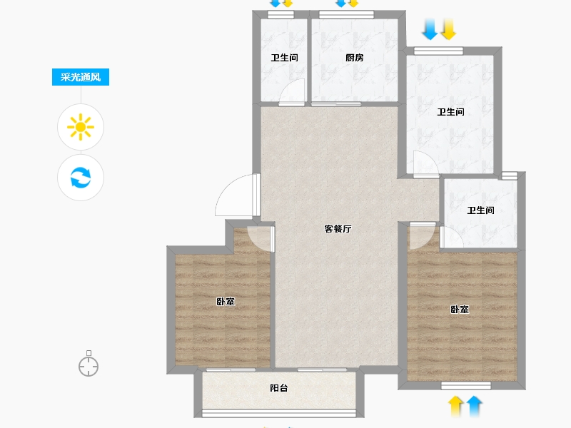 山东省-济南市-绿城荷畔春风-89.09-户型库-采光通风