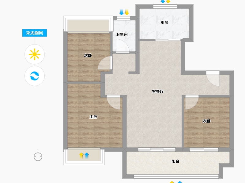 江苏省-南通市-万科金域蓝湾-76.00-户型库-采光通风