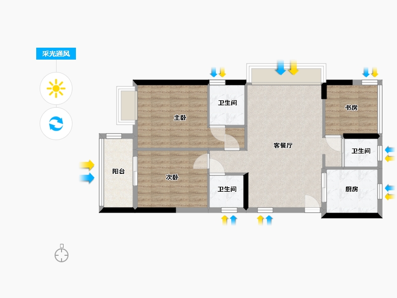 浙江省-杭州市-印象苕溪-104.00-户型库-采光通风