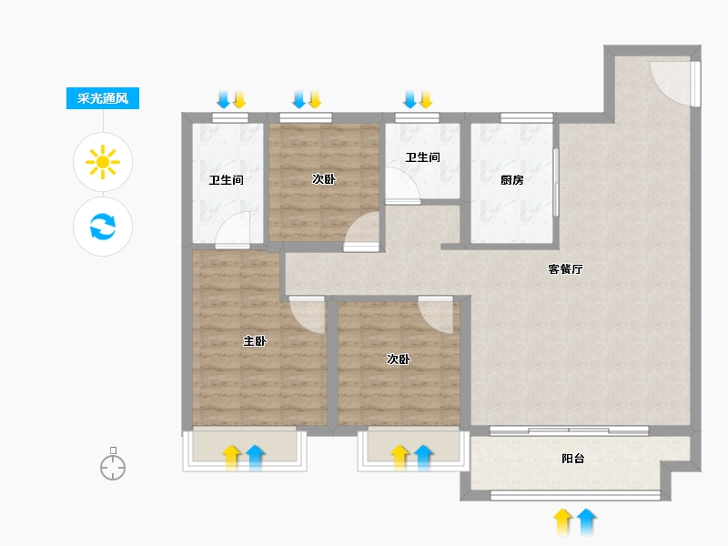 江苏省-南通市-万科金域蓝湾-92.00-户型库-采光通风