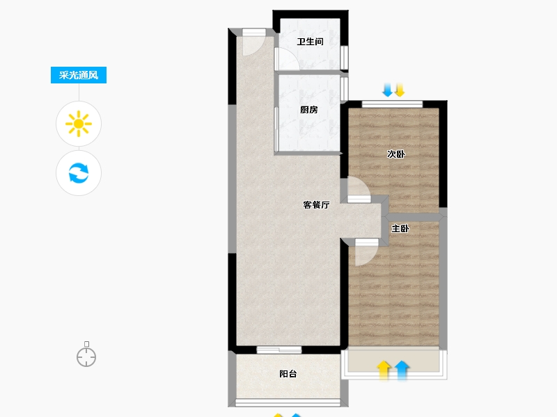 河南省-郑州市-常绿东风宸苑-62.70-户型库-采光通风