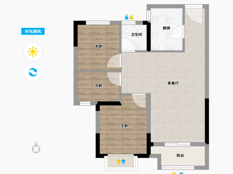 江苏省-南通市-启东绿地国际健康城-66.40-户型库-采光通风