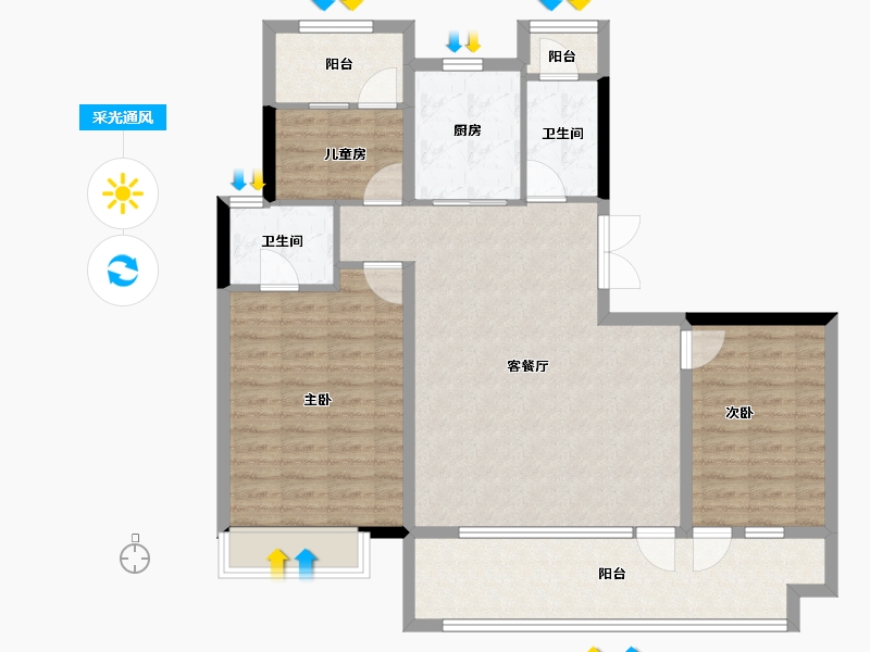 山东省-济南市-绿地国际博览城-104.00-户型库-采光通风