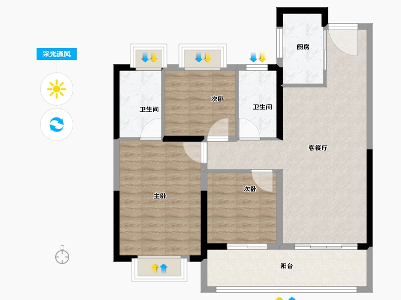 江苏省-南通市-紫琅天成-88.00-户型库-采光通风