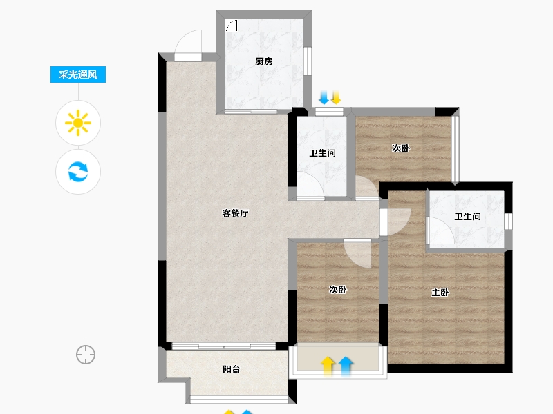 广东省-珠海市-奥园展科花园-76.00-户型库-采光通风