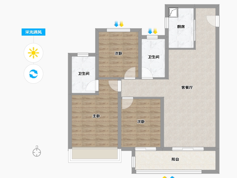 河南省-郑州市-正荣御首府-86.45-户型库-采光通风