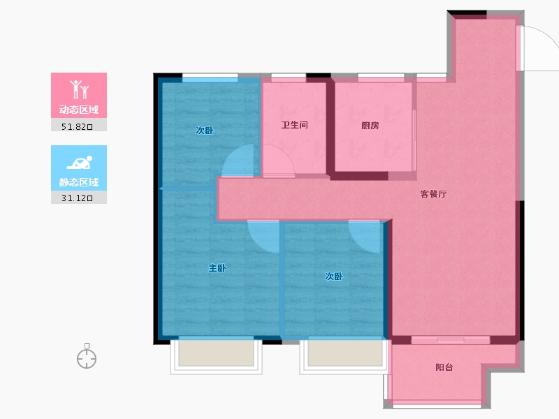 江苏省-南通市-万科金域蓝湾-74.40-户型库-动静分区